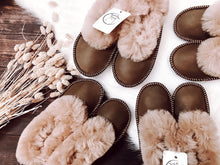 Load image into Gallery viewer, Brown Range Sheepskin Slippers with Pinkish Fur Lucky Dip