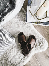 Load image into Gallery viewer, Leather Open Toe Slippers in Chocolate - JosieBear