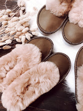Load image into Gallery viewer, Brown Range Sheepskin Slippers with Pinkish Fur Lucky Dip
