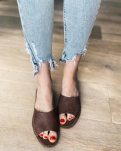 Load image into Gallery viewer, Leather Open Toe Slippers in Chocolate - JosieBear
