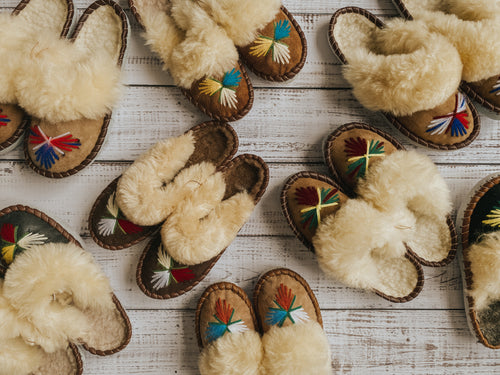 Natural Fur Brown Range Embroidered Slip on Slippers Lucky Dip - JosieBear