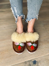 Load image into Gallery viewer, Natural Fur Brown Range Embroidered Slip on Slippers Lucky Dip - JosieBear
